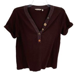 Soft Surroundings Dark Brown Blouse with Button Accents